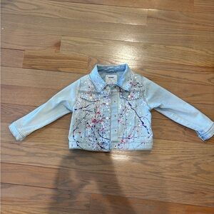 Custom Made- Light Wash Kids Denim Jacket with Colorful Paint Splatter